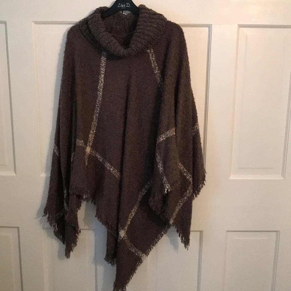 Grey light weight cowl neck poncho